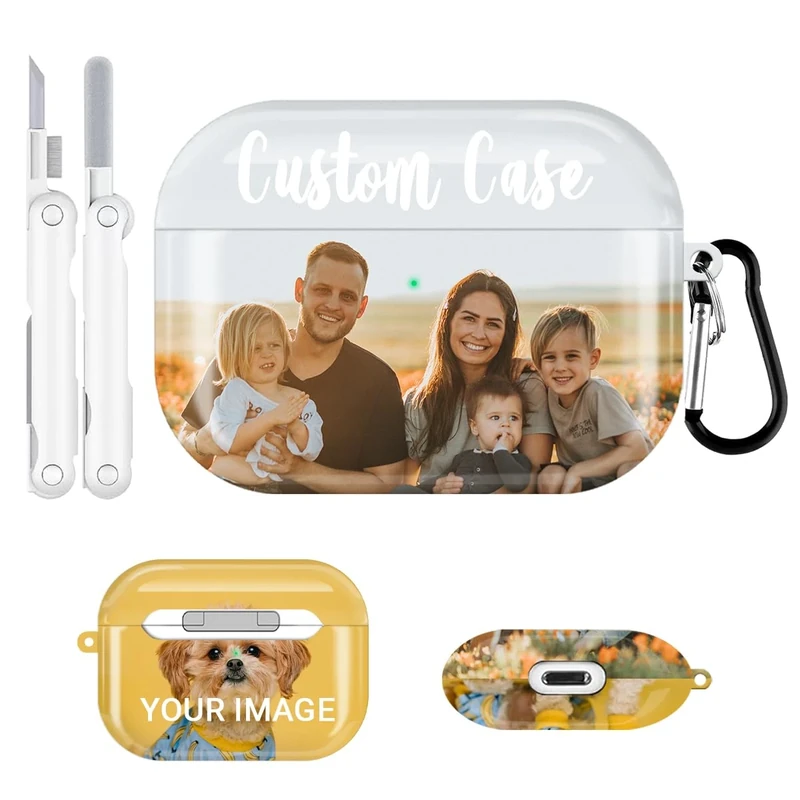 Custom Photo Case for Airpods Pro 3 (2025)/Pro 2/Pro with Cleaning Kit & Keychain Personalized Airpod Pro 3rd/2th/1st Gen Full-Wrap Glossy Premium Print Picture Text Name On Cover