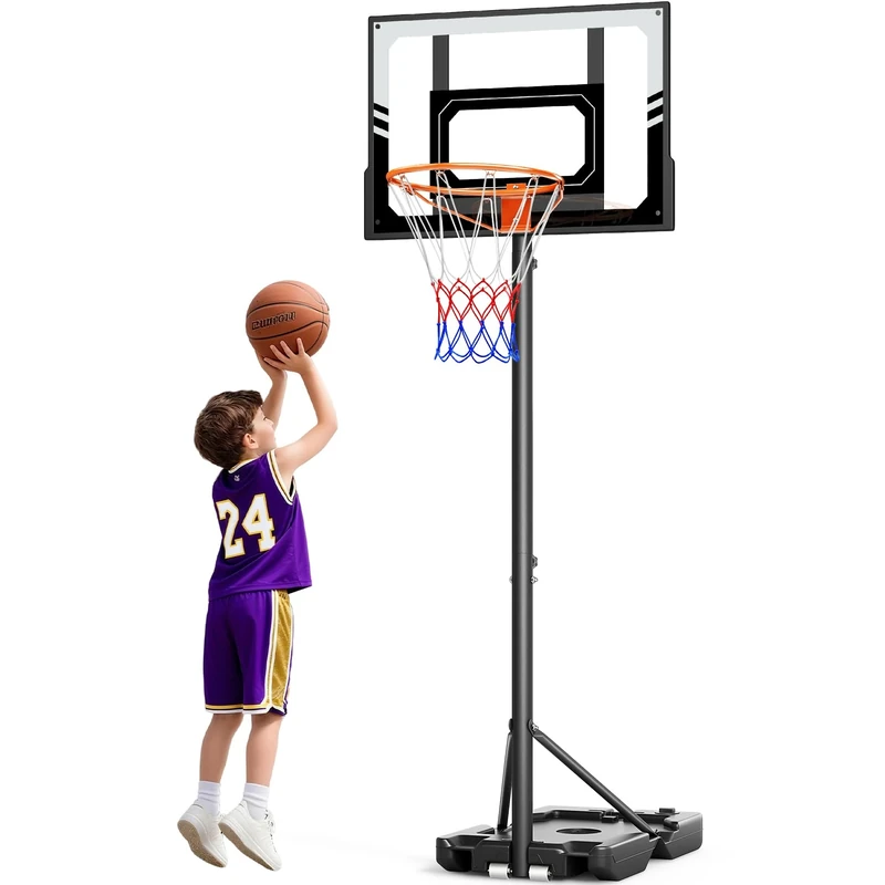 TONBUX Kids Basketball Hoop Outdoor, 3.5-7ft Stepless Adjustable Height, Portable Basketball Hoop for Kids in Backyard, Driveway and Indoor, Shatterproof PC Backboard