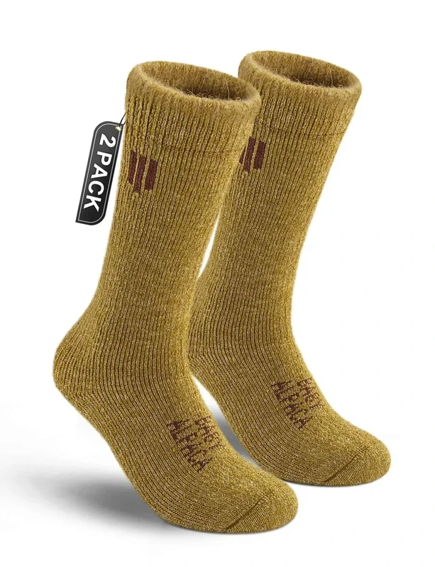 Juclise Alpaca Boot Socks for Men and Women, Moisture Wicking, Temperature Regulating, Hiking, Running(Golden Ochre L)