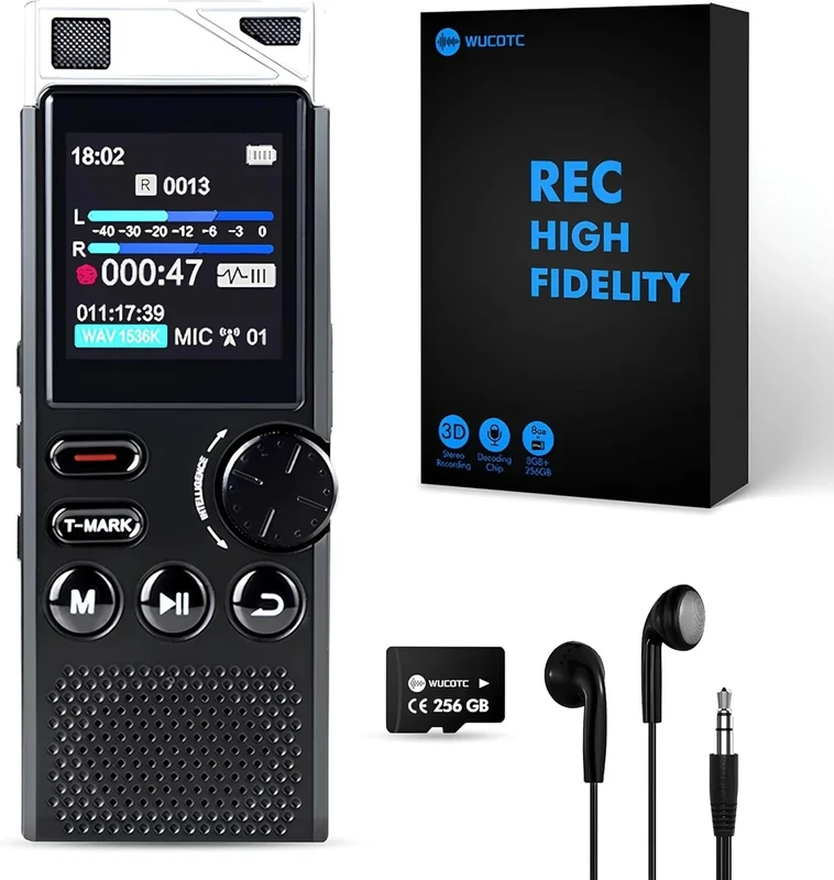 Professional 264GB WUCOTC Digital Voice Recorder - Voice Activated Recorder for Lectures Meetings - 18000 Hours Recording Device with Playback, MP3 Player, Password Protection, Variable Speed, Black