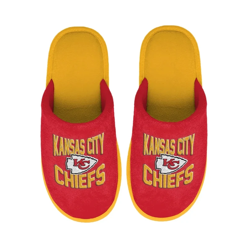 FOCO NFL Men's Official Primary Logo Wordmark Embroidered Stacked Team Logo Scuff Slide Slippers - Kansas City Chiefs - Red - (Large 11-12) - Image 1