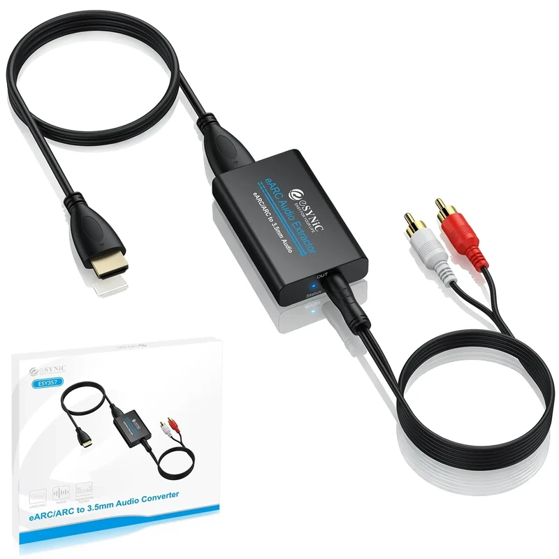 eSynic 7ft HDMI eARC/ARC Audio Extractor - 192kHz to RCA & 3.5mm