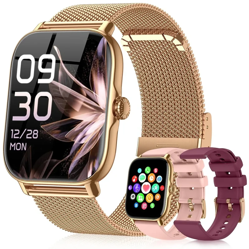 Kriutefy Smart Watches for Women Men (Make/Answer Calls), Steps Counter Fitness Watch for Android iPhone with 120+ Sports, IP68 Waterproof, Sleep Calorie Monitor, Pedometer (Classic, Gold, 1.91)