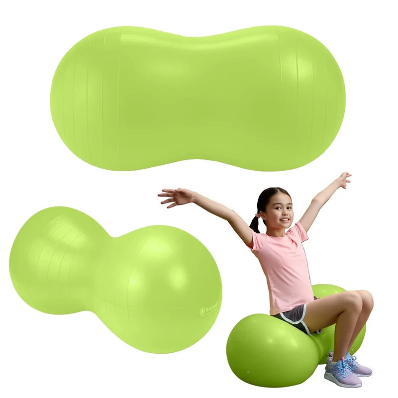 Gaiam Kids Active Seat Peanut Shaped Bounce Desk Chair -Exercise Yoga Balance Sitting Ball - Sensory Toys- Flexible Seating, Wiggle Seat for Boys and Girls - Lime