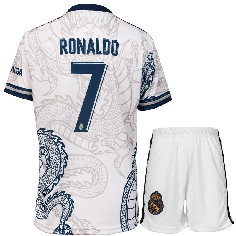 PURESTOF Ronaldo No #7 Special Dragon Edition Kids Soccer Jersey Kit Shorts Youth Sizes (White, 164 (10-11 Years Old))