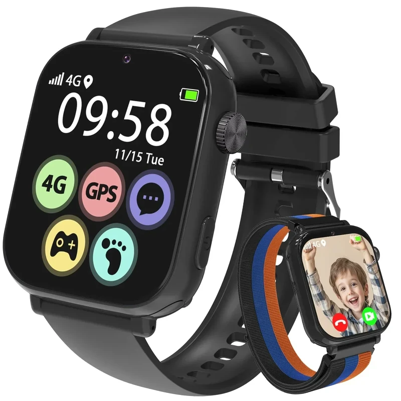 AXYWINBO Kids Smart Watch for Boys Girls 4g GPS Call Text-Smart Watch for Kids Game Camera Pedometer Alarm Clock Calculator-Kid Watches for Boys Girls 4-12 Age Gifts Black