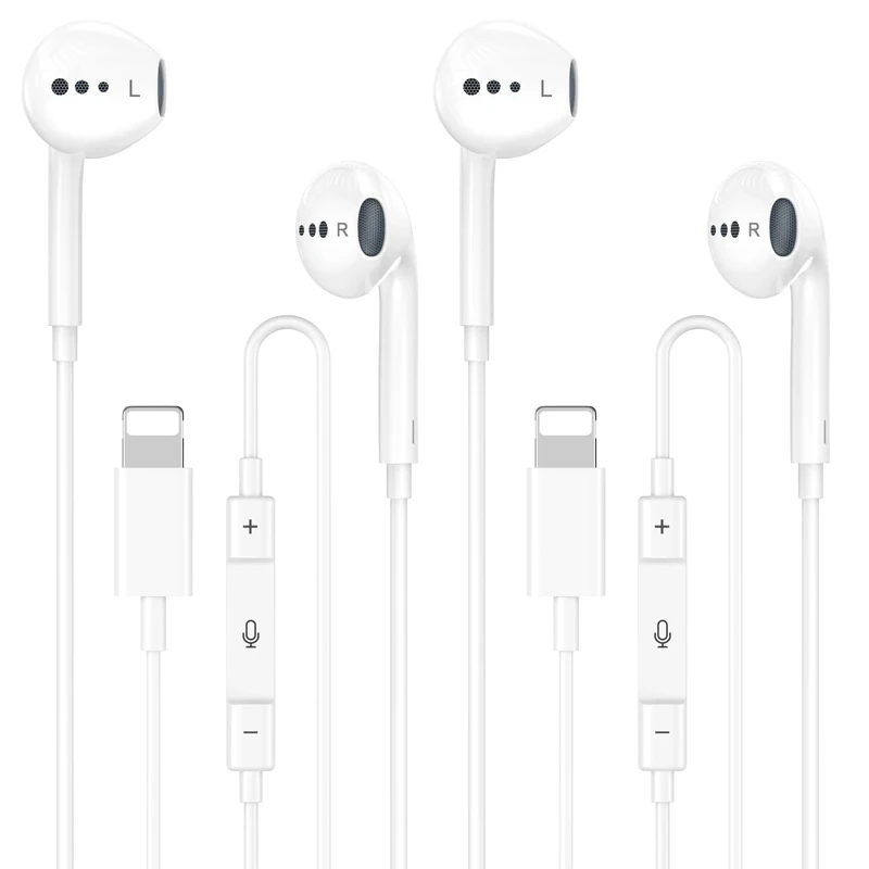esbeecables Lightning Earbuds 2-Pack with Mic & Volume for iPhone