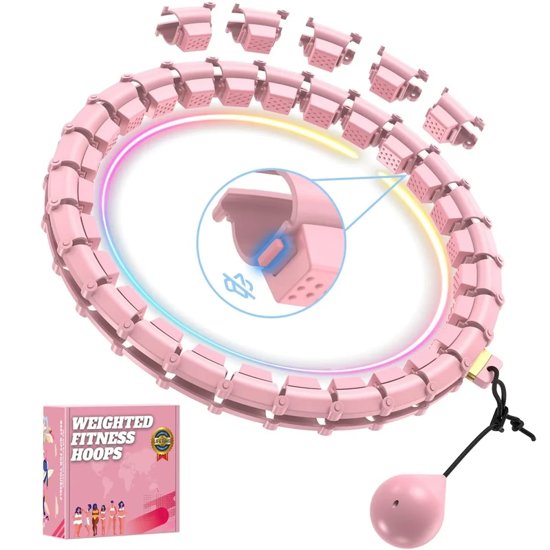 Fit Hoop Weighted Hula Pilates Circles, 32 Detachable Parts & 65-Inch Plus-Size Fit, Weight Loss Fitness Gear, Quiet Home Workout Tool for Waist Training & Gifts for Adult Women