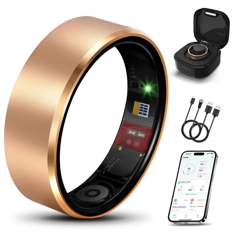 Smart Health Ring 2.0 for Women Men, Slim Scratch & Fingerprint Resistant Design,Efficient Chip Fitness Tracker, Monitors Heart, Blood Oxygen & Pressure, Sleep, Steps, Waterproof, Rose Gold 12