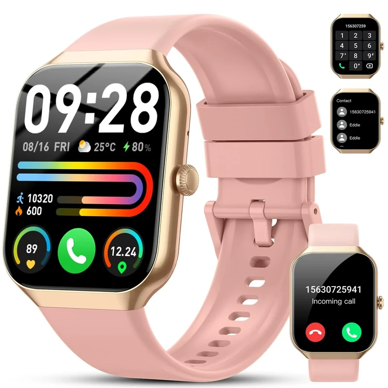 Hrevzon Smart Watch for Women, Fitness Trackers with Heart Rate/Sleep Monitor/Pedometer, Smartwatch with Calls/Messages/Notifications, IP68 Waterproof Fitness Watch (Pink)