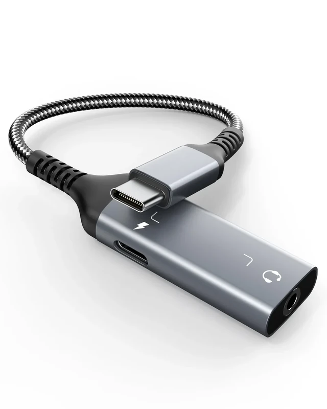 Marsno USB-C to 3.5mm 2-in-1 Adapter 60W PD Charging - Dark Gray