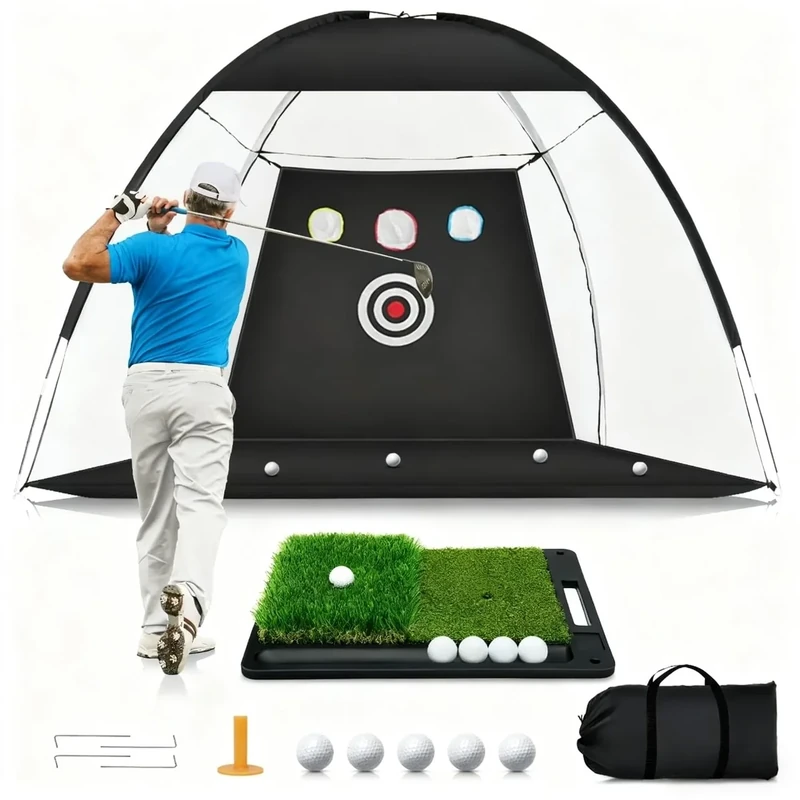 Golf Net, 10 x 7FT Golf Practice Nets for Backyard Driving Hitting Swing Chipping Training with Hitting Mat for Indoor & Outdoor, Gifts for Men Dad Husband Golfers Him