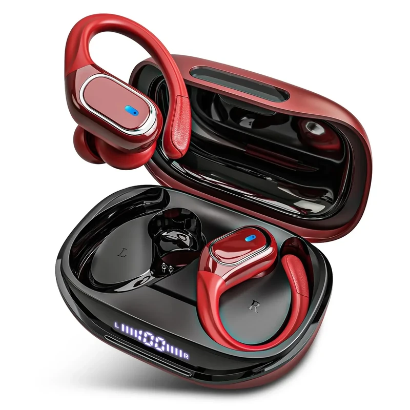 HAOYUYAN Bluetooth 5.3 Earbuds - 80H Play, IPX7 Waterproof, Cola Red