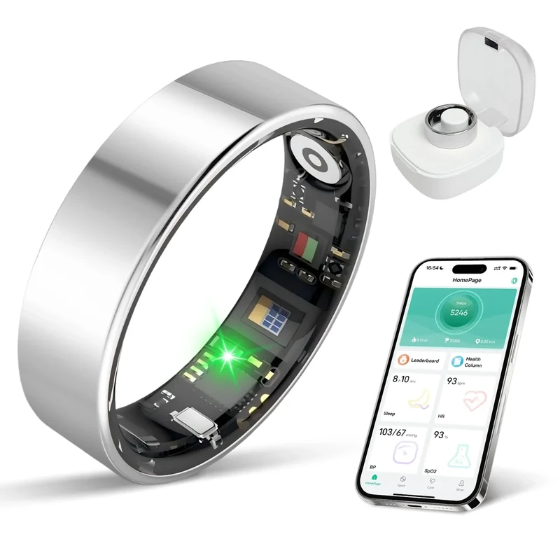 BIEMHA Smart Ring Health Tracker, Sleep/Exercise Monitoring, iOS/Android Compatible, IP68 Water Resistance, No Subscription Required, 5-Day Battery Life, Suitable for Both Women and Men (Silver, 10)
