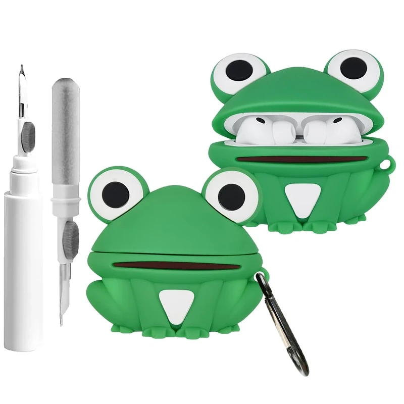 Cute Case for AirPods Pro 3 Case Cover 2025 with Cleaner kit,Airpods Pro 3 Cases Women Anti-Drop Silicone iPods Pro 3 Earbuds Charging Cases Girl Keychain for Airpods Pro 3rd Generation (Cute Frog)