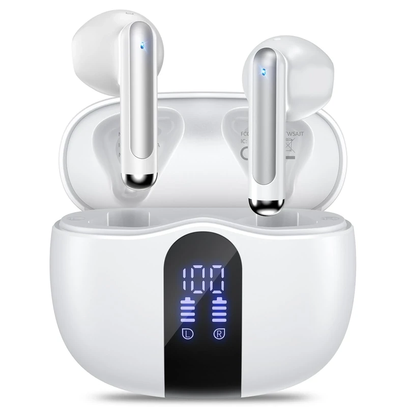 Wireless Earbuds, Bluetooth 5.4 Headphones HiFi Stereo with 4 HD Mic, 50H Playtime Bluetooth Earbuds with LED Display, IPX7 Waterproof Wireless Earphones, Touch Control Ear Buds,USB-C Brightening