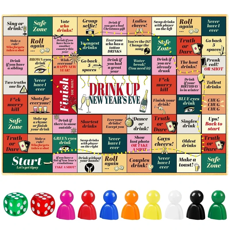 Fofeadm New Year's Eve Drinking Games, Rubber Mat Drinking Board Game for Adults, Funny Party Interactive Drinking Games, Age 21+, 2-8 Players