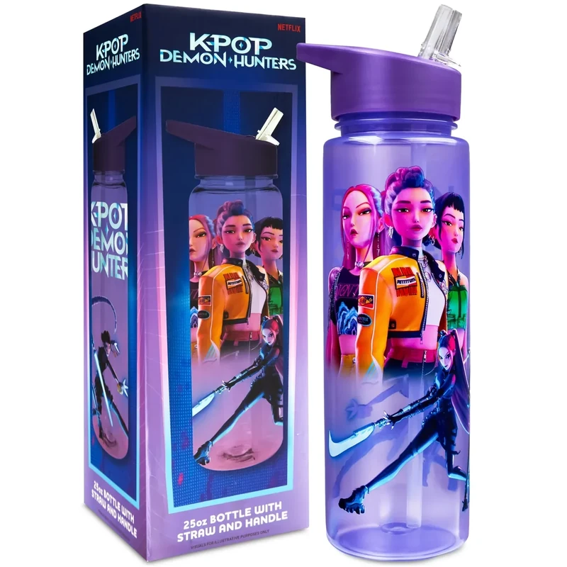 KPop Demon Hunters Officially Licensed Huntrix Water Bottle for Girls, 25oz Leak Proof with Straw Lid, Gifts for Girls - Image 1