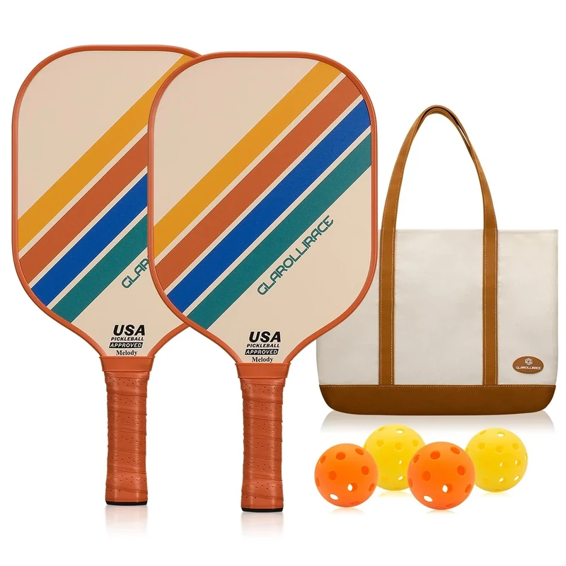 Pickleball Paddles Set of 2 | 4 Pickleball Rackets,USAPA Approved Pickleball Set of Pickle Ball Paddles,Fiberglass Surface & 13 mm PP Honeycomb Core,4 Indoor & Outdoor Balls,1 Bag (Set of 2 Retro New)