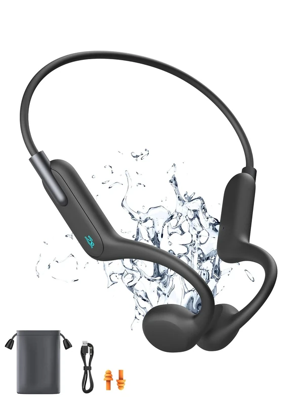 Rumatas Bone Conduction Headphones, Swimming Headphones Underwater Open Ear Built-in 32GB Memory IPX8 Waterproof for Swimming, Running, Cycling, Black