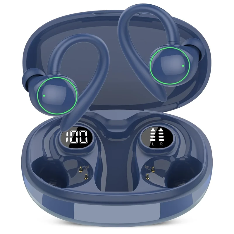 Wireless Earbuds, Bluetooth 5.4 Headphones Sport, Over Ear Buds With ENC Noise Cancelling Mic, 48H, Wireless Earphone With Earhooks, Stereo Deep Bass, IP7 Waterproof Headset for Workout Running, Blue