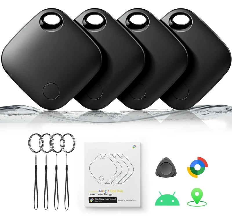 Air Tracker Tags-4 Pack for Android, Bluetooth Tracker Works with Google’s Find Hub | Android Only | Replaceable Battery | Water- Resistance | Item Finder for Luggage, Wallet, Key,Suitcases