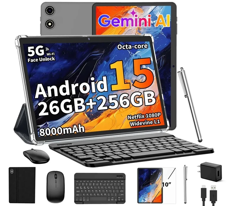 YLEEBG Android 15 10" Tablet - Keyboard, 26GB RAM, 256GB, 8000mAh