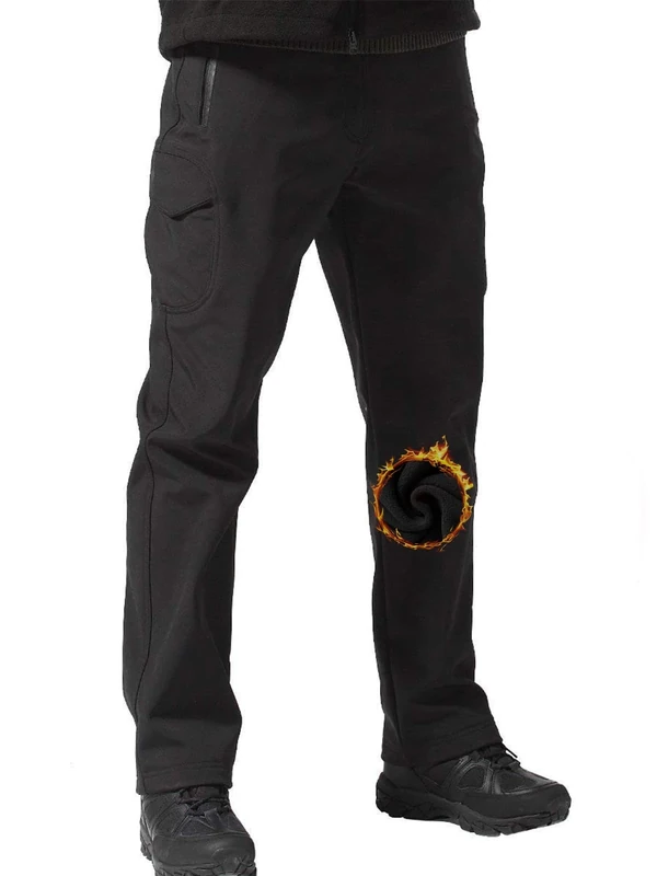 FREE SOLDIER Men's Outdoor Softshell Fleece Lined Cargo Pants Snow Ski Hiking Pants with Belt (Deep Black 44W/32L)