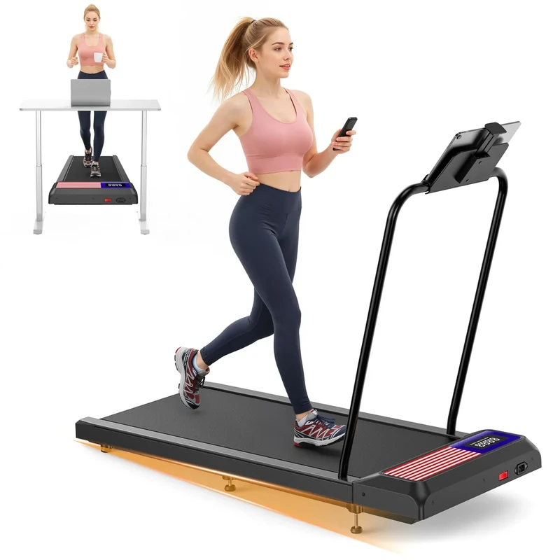 HOELLL Treadmills for Home Small with 0%-8% Incline and APP Sync, Compact Under Desk Walking Treadmill Pad with Handle Bar Removable, Remote Control and LED Display, 2.5HP, Yellow