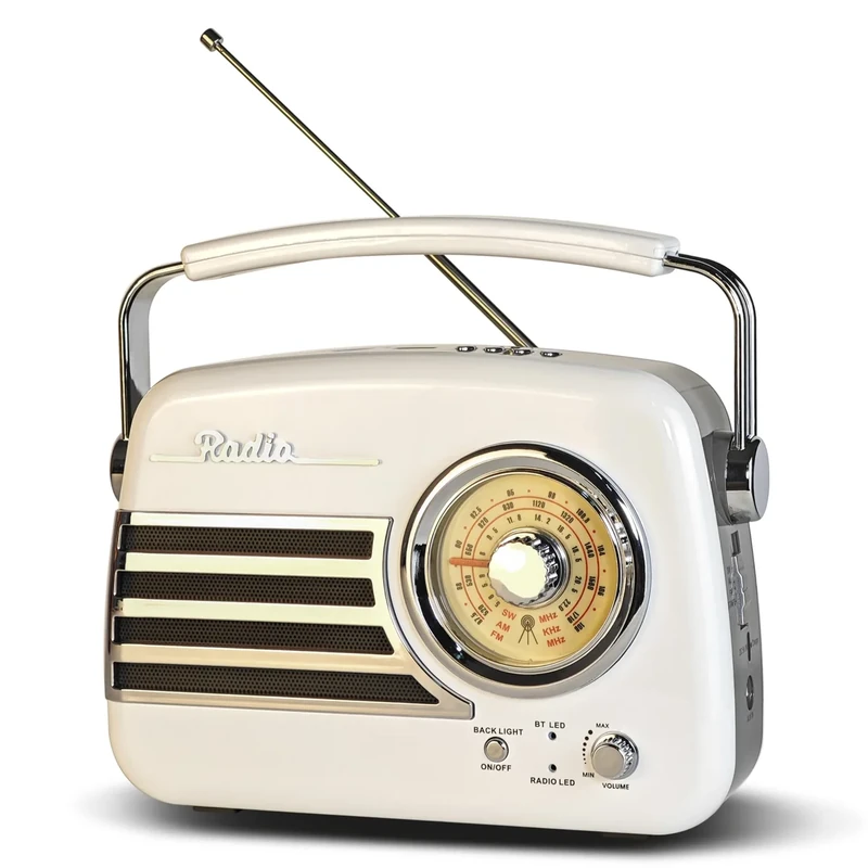 Wenpzeray D326 Portable AM FM Radio, Retro Transistor Radio Speaker with Bluetooth, USB/TF Card Playback for Home/Outdoor/Kitchen (White)