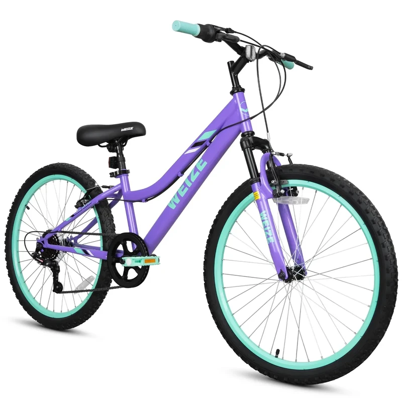 WEIZE 24 Inch Kid Mountain Bike,Kid Bike for Girls Age 6-14 Year Old,6 Speed Kid Bicycle with Front Suspension Fork,Adjustable Seat Height,High-Carbon Steel Frame,Ideal for Girl Adventurers,Purple