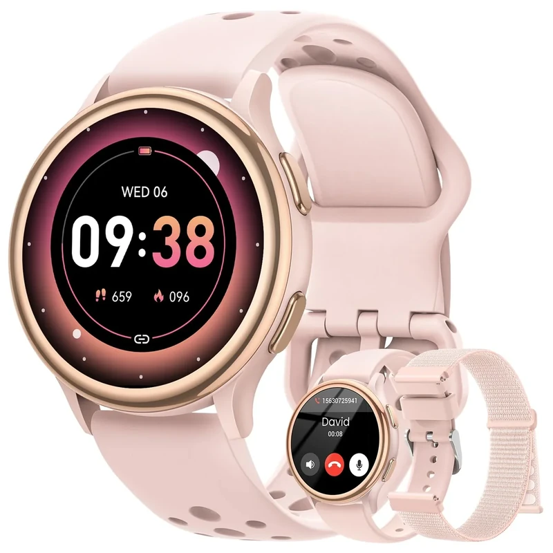 Smart Watches for Women(Answer/Make Calls), 1.27'' AMOLED Screen Activity Trackers with Heart Rate/Sleep/SpO2 Monitor, Smartwatch for iPhone/Samsung/Android, 120+ Sport Modes IP68 Fitness Watch Pink