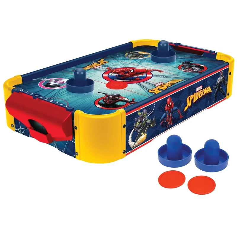 World Tech Toys Marvel Spider-Man Air Hockey Table for Kids – Wooden Spiderman Tabletop Game with Puck, Pushers & Air Flow System – Marvel Licensed – Kids Ages 4+