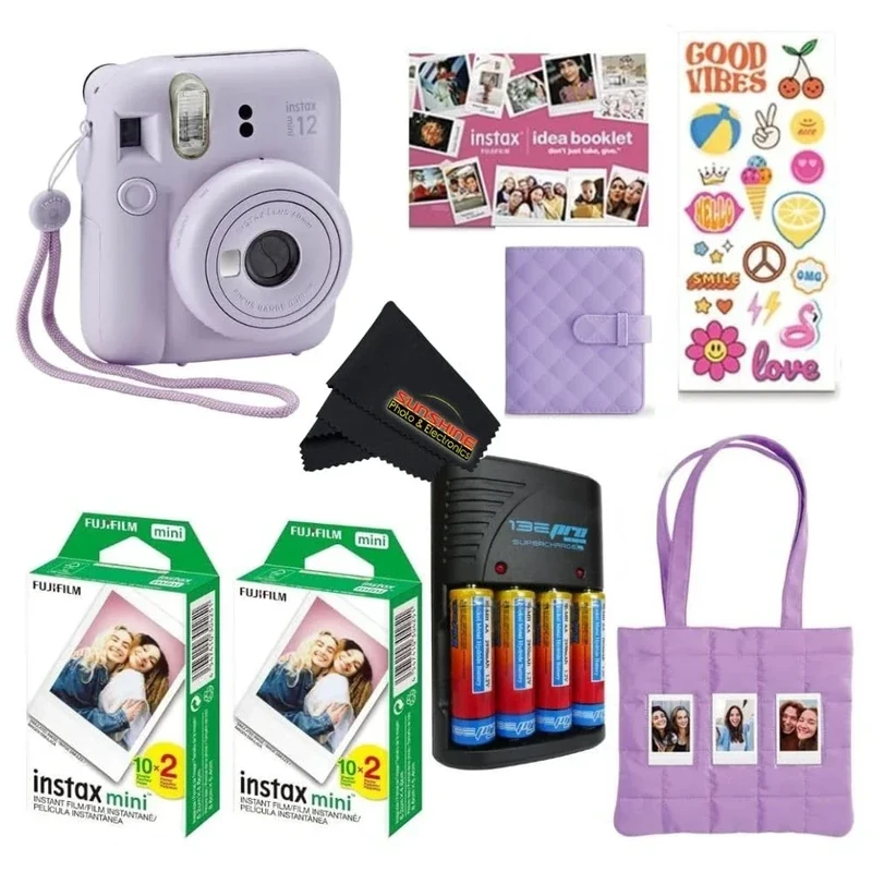 Fujifilm Instax Mini 12 Holiday Bundle 2025 - Film, Batteries & Cloth