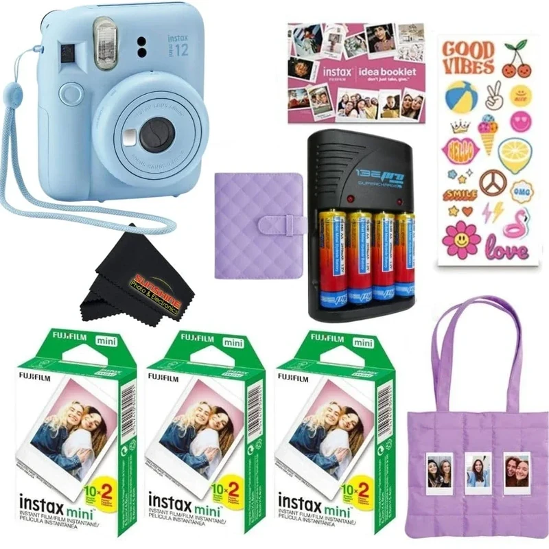 Fujifilm Instax Mini 12 Bundle 2025 - Film, Batteries & Cleaning Cloth