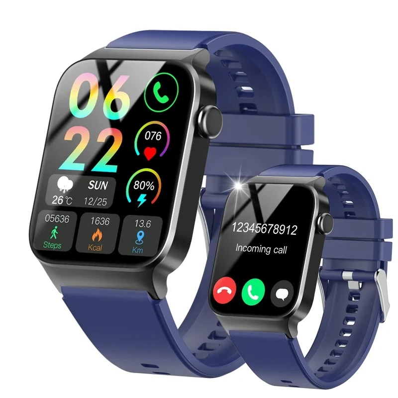 STECEi 1.85" Smartwatch - Bluetooth Calls, 110+ Modes, IP68, HR-Blue