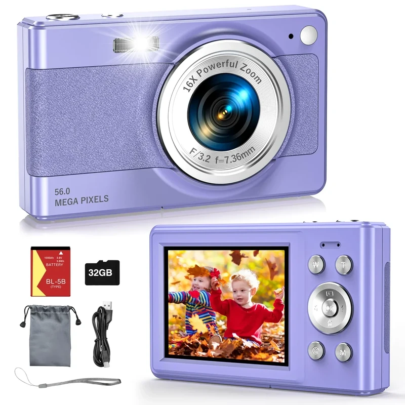 Platstudy 2025 Digital Camera 56MP FHD 1080P - 16x Zoom, Kids Gift