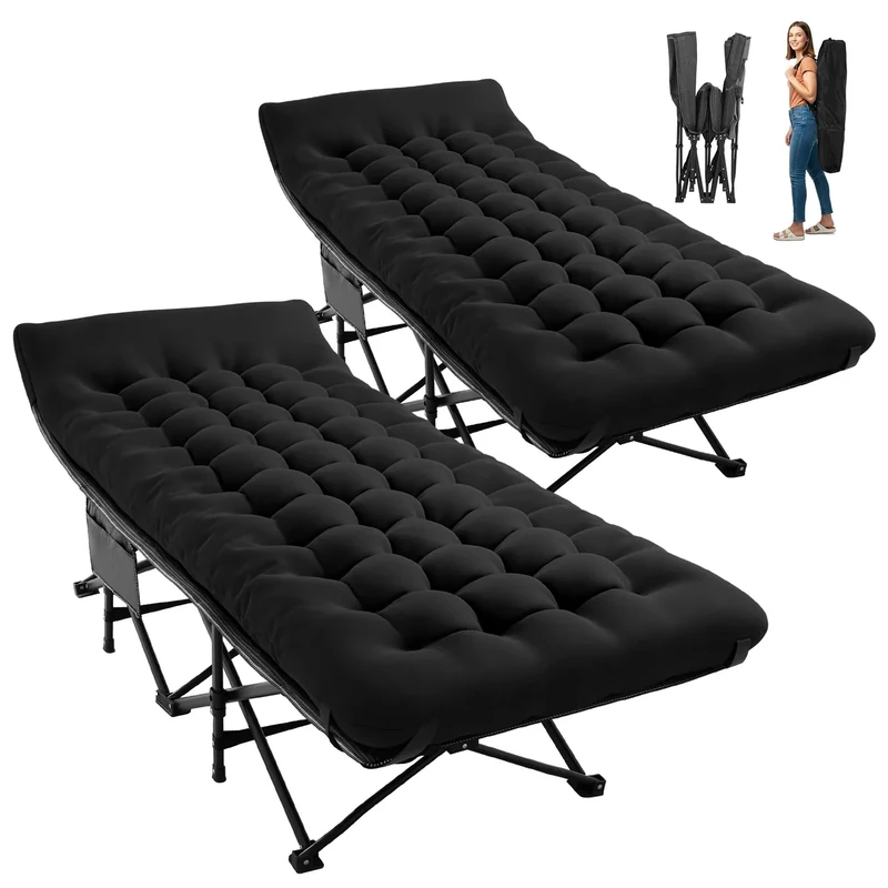 JEAREY 2-Piece Camping Cot for Sleeping 28" Extra Wide, Heavy-Duty 1200D Oxford Foliding Cots for Adults Portable with Mattress, Carry Bag for Guest, Travel, Hiking, Black