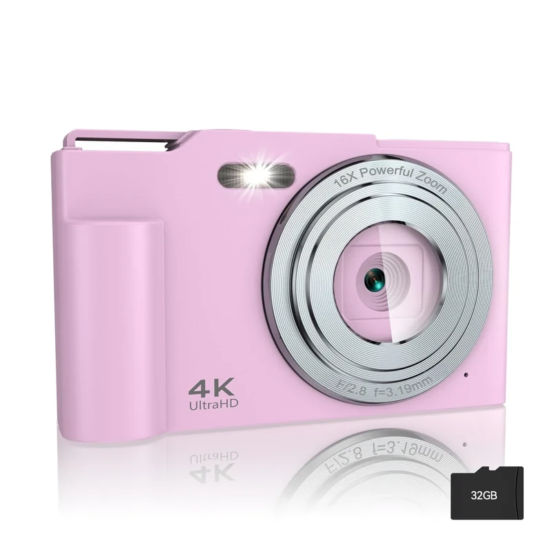 Krlun 48MP 4K Mini Point & Shoot Camera - 16X Zoom, 32GB Card