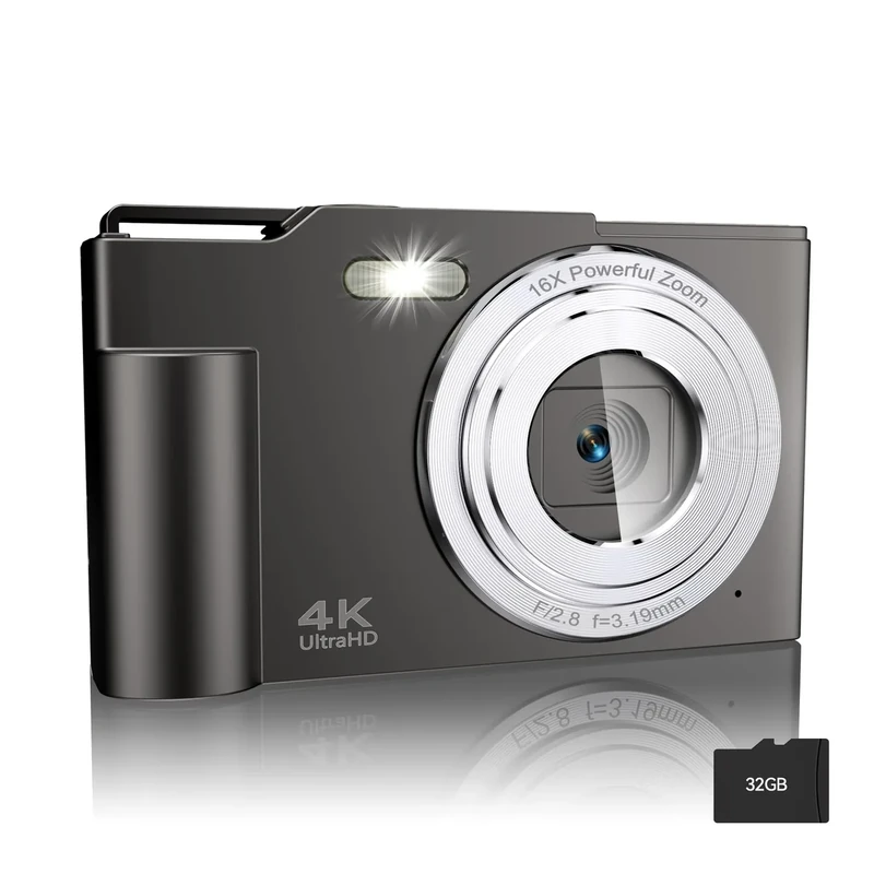 Krlun 4K 48MP Mini Point & Shoot Camera - 16X Zoom, 32GB Card