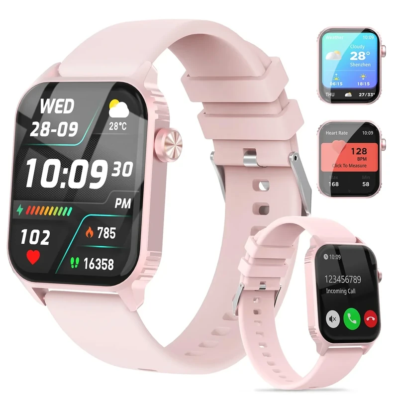 TRAUSI 1.83\" Watch - 120 Sports, IP67, Call/Music, Heart Rate (Pink)