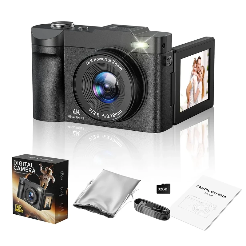 ZHIXJIA 4K 50MP Vlog Camera - 18X Zoom, 2.8" Flip Screen, 32GB TF