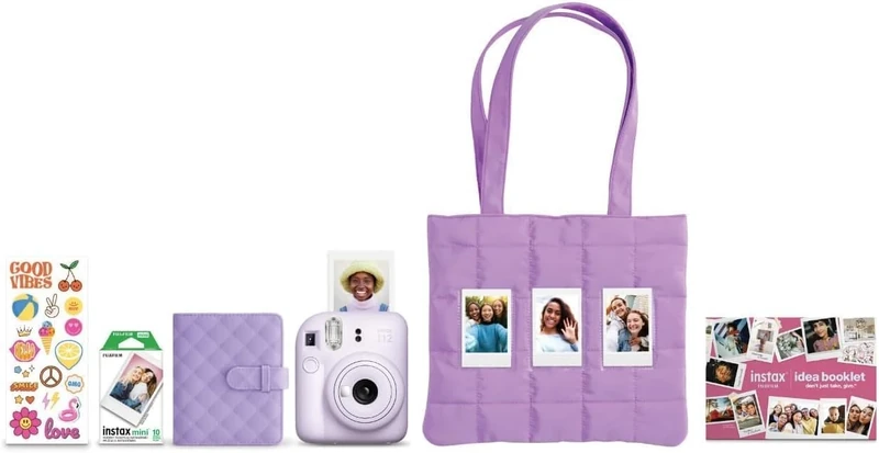 Fujifilm Instax Mini 12 Bundle - Lilac Purple, Film & Batteries