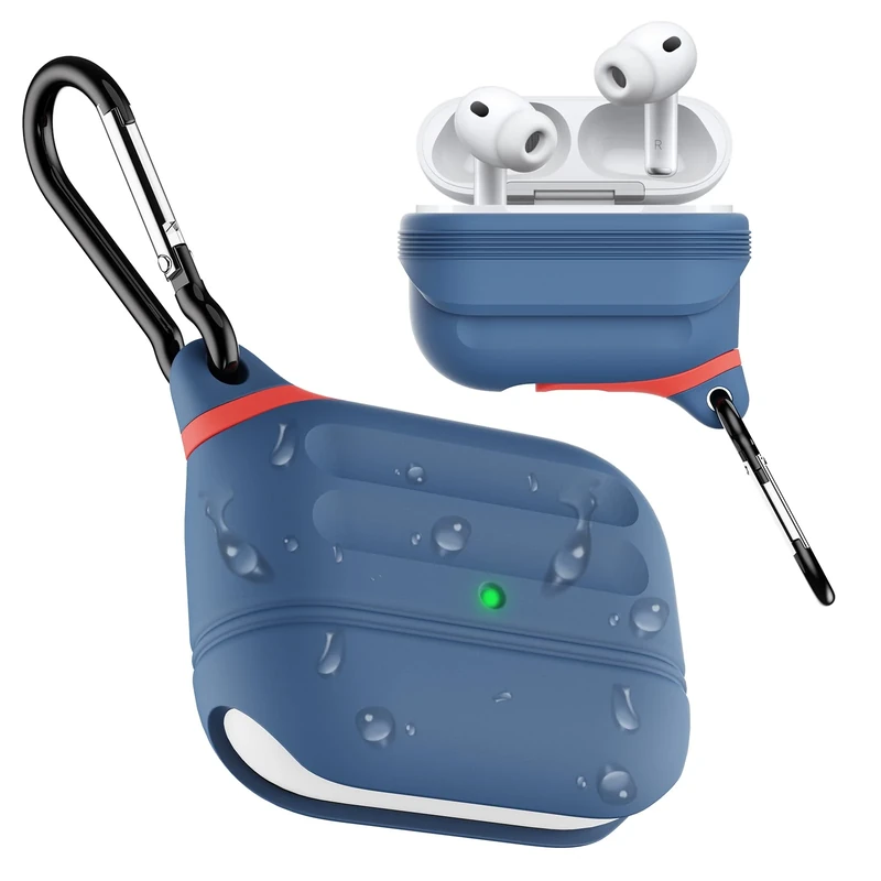 AirPods Pro 3 Case Silicone - Waterproof, Shockproof, Drop Protection, Wireless Charging Supported, One-Piece Folding Design with Carabiner for AirPods Pro 3rd Gen (2025) - Blue