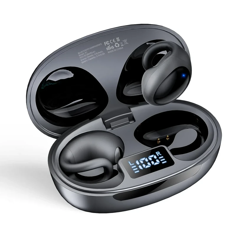 Hijoxp Open-Ear Clip-On Bluetooth Earbuds - IPX7, 44H Playtime