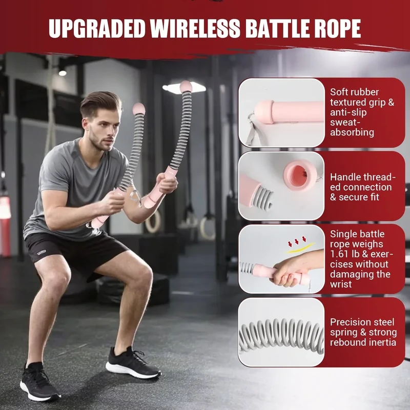 Weighted Ropeless Battle Ropes, Heavy Duty Portable Cordless Battle Ropes for Home Gym with Poster, Workout Exercise Rope for Strength Building, HIIT and Low-Impact Aerobic Training for Men & Women