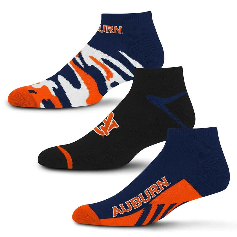 For Bare Feet NCAA Auburn Tigers CAMO BOOM 3 Pack Ankle Sock Team Colors Medium