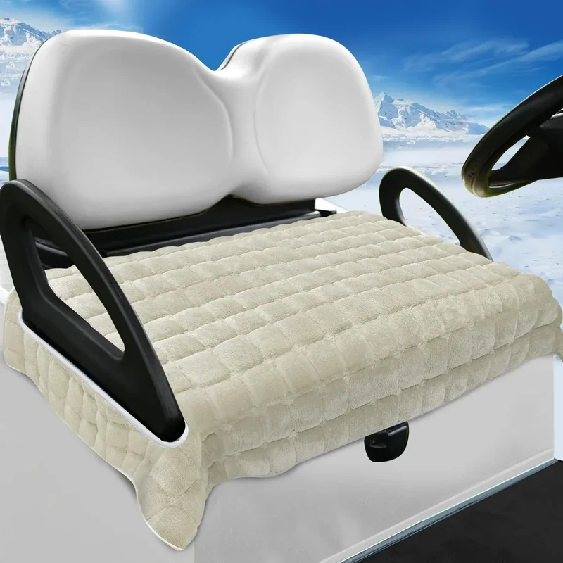YOKYHOM Golf Cart Seat Covers for Cool or Cold Weather, Thickened Golf Cart Seat Towel Blanket, Plush Surface, Keep Warm, Suits EZGO, Yamaha, Club Car and More 2-Seat Cart, 50"x 27.5", Off-White