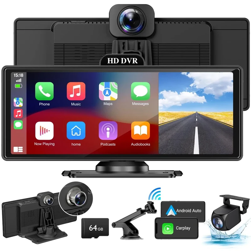 HAUXIY 10.26" Apple CarPlay & Android Auto Screen with 4K Dash Cam