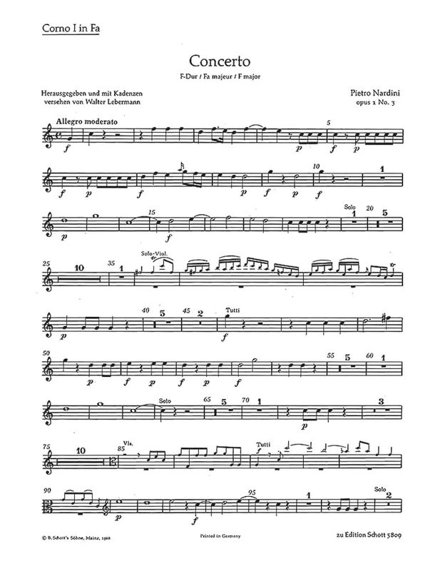 Concerto F major: op. 1/3. violin and string orchestra; 2 horns in F ad libitum. Jeu de parties.